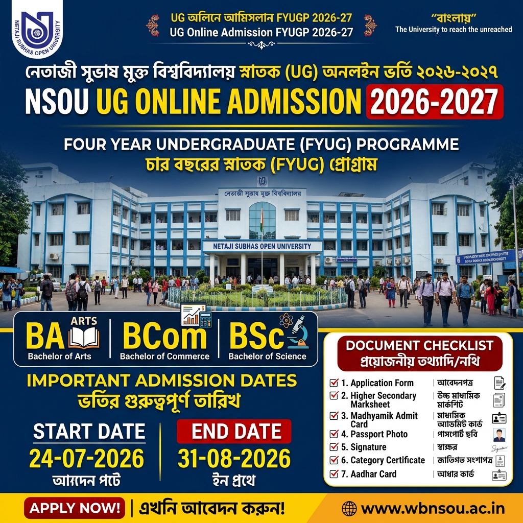 NSOU UG Online Admission 2026-2027 (FYUG Programme - BA, B.Com, B.Sc) Banner