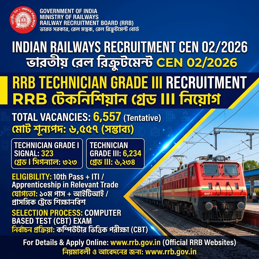 RRB Technician Grade III & Grade I Signal Recruitment 2026 (CEN 02/2026) Banner